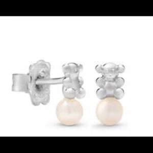Silver Bubble Bear Pearl earrings